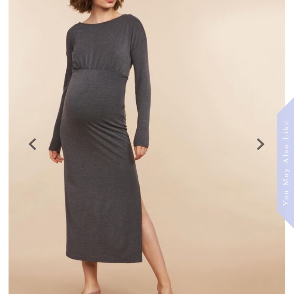 Mimi Maternity Grey Dress Long Sleeve Slit Dress